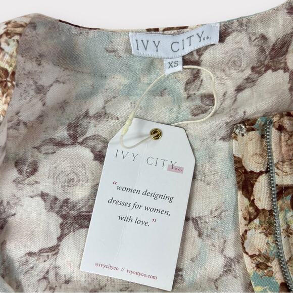 Ivy City Co Oakley Floral Long Sleeve Belted Linen Dress size XS NEW - Picture 7 of 10